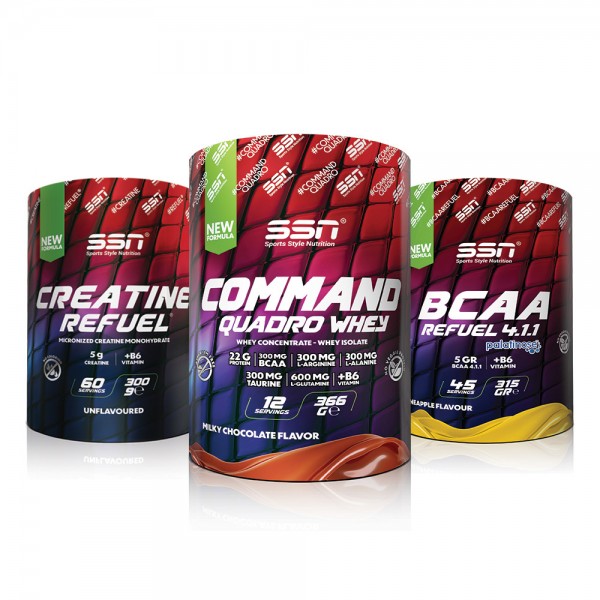 Fitness Eco Kombinasyonu 1 (SSN Command 366 gr Çikolata + SSN Bcaa 315 gr + SSN Creatine 300 gr) Fitness Eco Kombinasyonu 1 (SSN Command 366 gr Çikolata + SSN Bcaa 315 gr + SSN Creatine 300 gr)