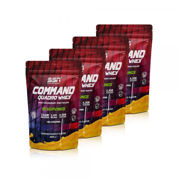 SSN Sports Style Nutrition Command Quadro Whey 1800 Gr 60 Şase Muz Mango (15 x 4 Doypacks) Kombinasyon