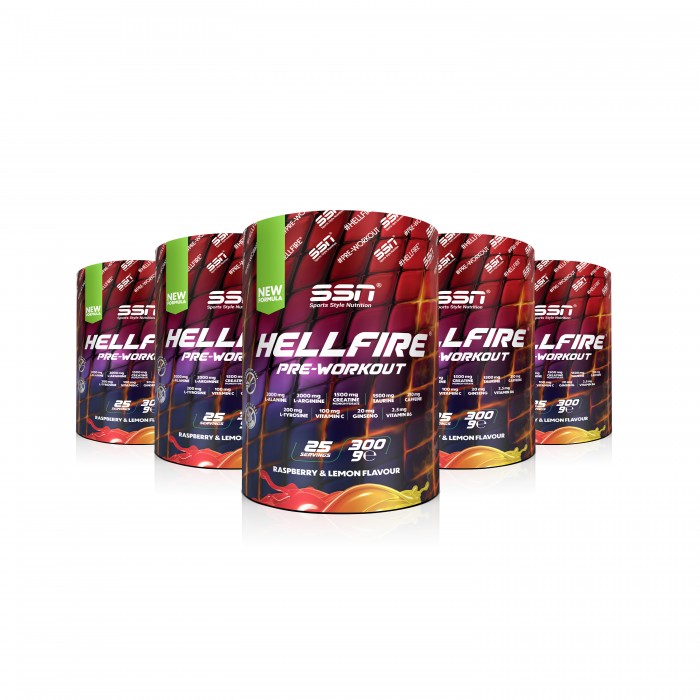 SSN Hellfire Pre Workout 300g Kombo Paket ( 5 x  SSN Hellfire Ahududu Limon Aromalı  )