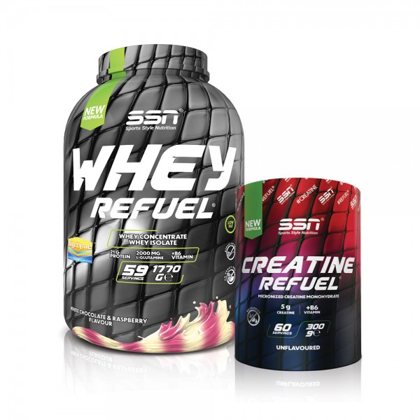 Refuel Kombinasyonu 4 (SSN Whey Refuel Beyaz Çikolata Ahududu + SSN Creatine 300g Aromasız) Refuel Kombinasyonu 4 (SSN Whey Refuel Beyaz Çikolata Ahududu + SSN Creatine 300g Aromasız)