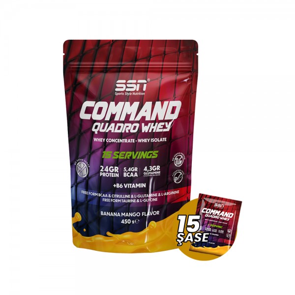 SSN Sports Style Nutrition Command Quadro Whey 30 Gr 15 Şase Doypack 450 Gr (Muz-Mango) Protein Tozu SSN Sports Style Nutrition Command Quadro Whey 30 Gr 15 Şase Doypack 450 Gr (Muz-Mango) Protein Tozu